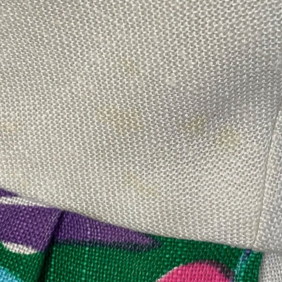 Vintage 1960's Linen Pink & Green Linen Floral High Waist Maxi Dress Vibrant - Picture 9 of 11